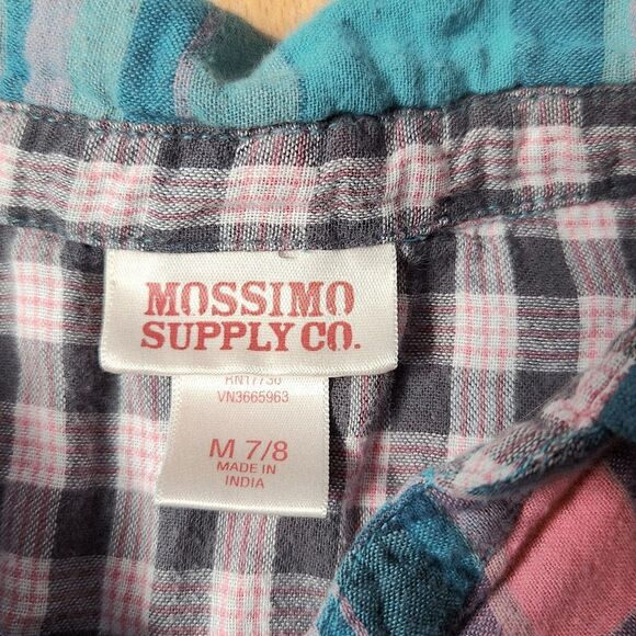Mossimo Girls Pink Teal Plaid Long Sleeve Shirt Dress, Medium 7/8, Flannel - Picture 3 of 5
